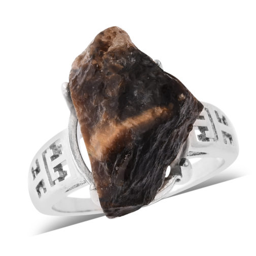 Rough Cut South African Tigers Eye Ring in Silvertone (Size 8.5) 10.00 ctw