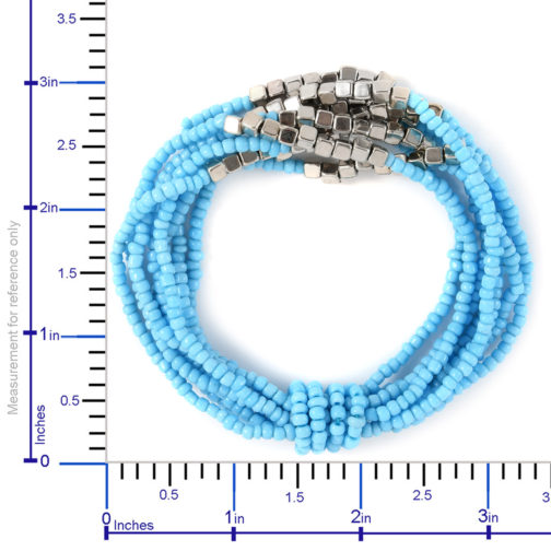 Blue Seed Bead Earrings and Stretch Bracelet and Multi-Strand Necklace 18 Inch in Silvertone - Image 4