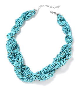 Blue Seed Bead Twisted Multi Strand Necklace 20 Inch in Silvertone