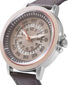 STRADA Japanese Movement Watch in Silvertone with Gray Faux Leather Band & Stainless Steel Back