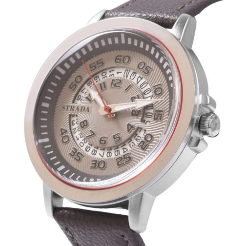 STRADA Japanese Movement Watch in Silvertone with Gray Faux Leather Band & Stainless Steel Back