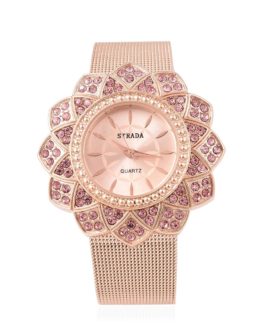 STRADA Pink Austrian Crystal Japanese Movement Rosetone Watch