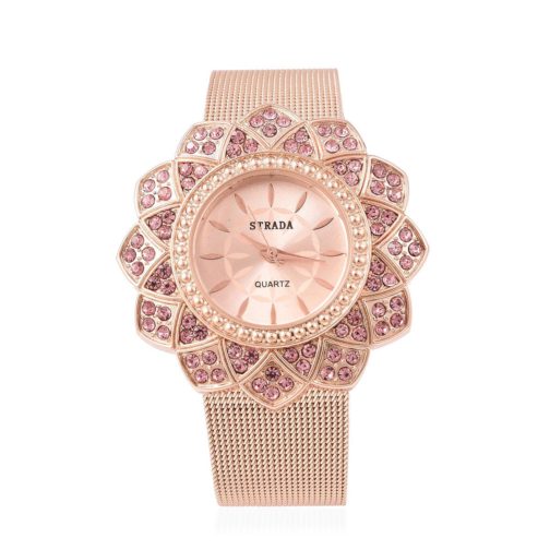 STRADA Pink Austrian Crystal Japanese Movement Rosetone Watch - Image 2