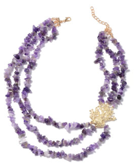 566.50 ctw Amethyst Chips Multi Strand Necklace 22 Inch in Goldtone