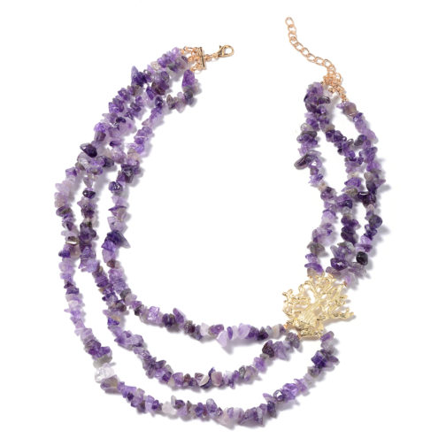 566.50 ctw Amethyst Chips Multi Strand Necklace 22 Inch in Goldtone