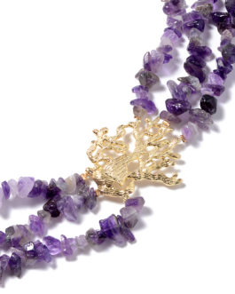 566.50 ctw Amethyst Chips Multi Strand Necklace 22 Inch in Goldtone