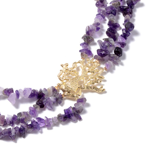 566.50 ctw Amethyst Chips Multi Strand Necklace 22 Inch in Goldtone - Image 2