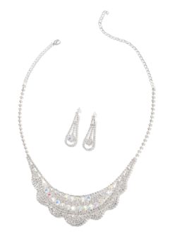 Aurora Borealis and White Austrian Crystal Silvertone Earrings and Statement Necklace