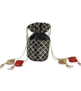 Black Beaded Drawstring Potli Bag