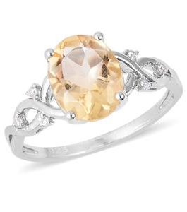 Brazilian Citrine, Simulated Diamond Ring in Sterling Silver