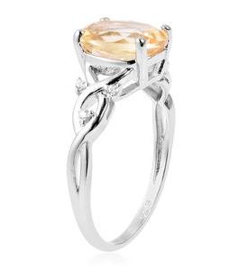 Brazilian Citrine, Simulated Diamond Ring in Sterling Silver