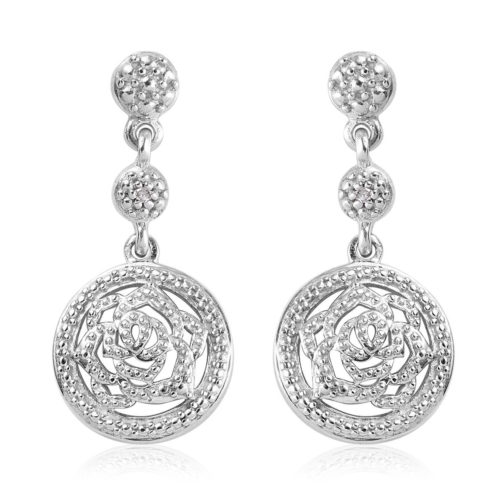 Diamond Accent Rose Earrings in Platinum Over Sterling Silver