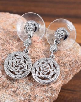 Diamond Accent Rose Earrings in Platinum Over Sterling Silver