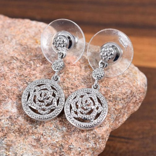 Diamond Accent Rose Earrings in Platinum Over Sterling Silver - Image 2