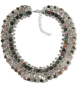 Indian Agate, Simulated Silver Sapphire Silvertone Choker Necklace