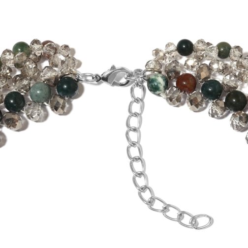 Indian Agate, Simulated Silver Sapphire Silvertone Choker Necklace - Image 3