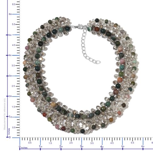 Indian Agate, Simulated Silver Sapphire Silvertone Choker Necklace - Image 4