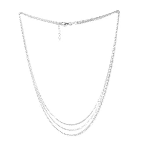 Italian 3 Strand Necklace 18 Inch in Platinum Over Sterling Silver 6.6 Grams