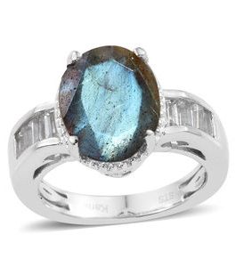 KARIS Malagasy Labradorite, White Topaz Ring in Platinum Bond Brass 3.75 ctw