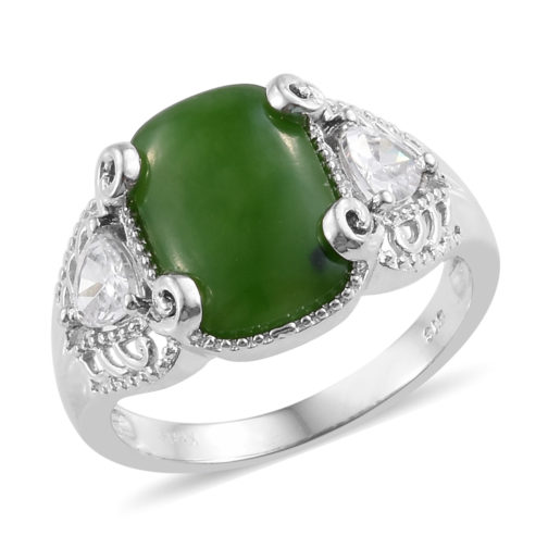 KARIS - Nephrite Jade, White CZ Ring in Platinum Bond Brass 8.33 ctw - Image 3