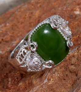 KARIS – Nephrite Jade, White CZ Ring in Platinum Bond Brass 8.33 ctw