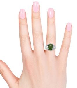 KARIS – Nephrite Jade, White CZ Ring in Platinum Bond Brass 8.33 ctw