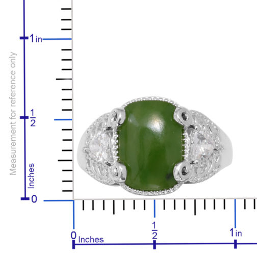 KARIS - Nephrite Jade, White CZ Ring in Platinum Bond Brass 8.33 ctw - Image 4