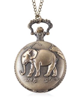 Movement Antique Style Elephant Pattern Pocket Watch in Goldtone (32 in)