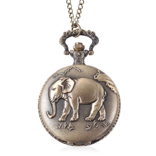 Movement Antique Style Elephant Pattern Pocket Watch in Goldtone (32 in)