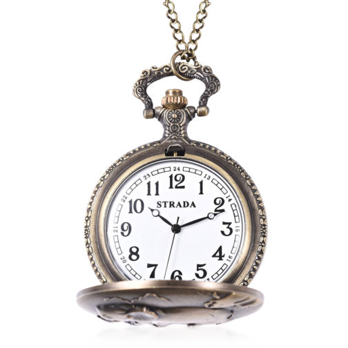 Movement Antique Style Elephant Pattern Pocket Watch in Goldtone (32 in) - Image 2