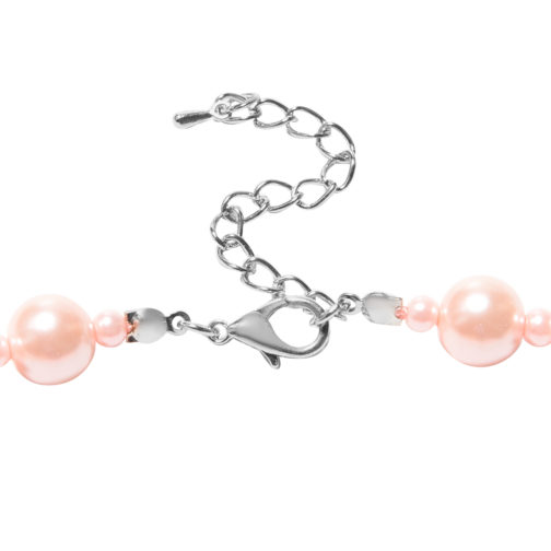 Pink Glass Pearl Triple Strand Necklace 20 Inch in Silvertone - Image 4