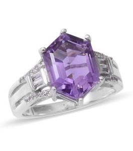 Rose De France Amethyst, White Topaz Ring in Platinum Over Sterling Silver 5.72 ctw