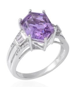 Rose De France Amethyst, White Topaz Ring in Platinum Over Sterling Silver 5.72 ctw