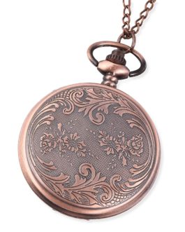 STRADA Blue Glass, Austrian Crystal Japanese Movement Pocket Watch with Chain in Rosetone