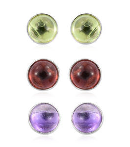 Set of 3 Artisan Crafted Multi Gemstone Stud Earrings in Sterling Silver 3.65 ctw