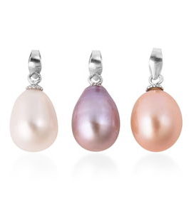 Set of 3 Freshwater Multi Color Pearl Pendants in Sterling Silver