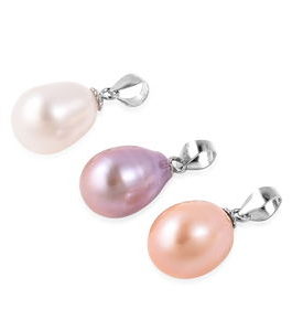 Set of 3 Freshwater Multi Color Pearl Pendants in Sterling Silver