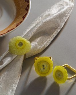 Set of 6 Agate Napkin Rings in Goldtone 1.5 inch