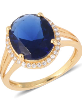 Simulated Blue Sapphire, Simulated Diamond Ring in 14K YG Over Sterling Silver 0.43 ctw