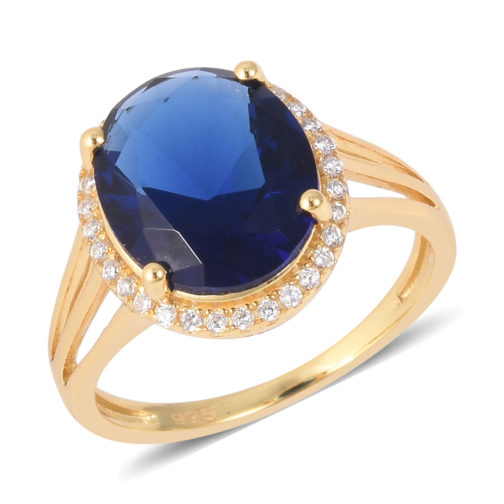 Simulated Blue Sapphire, Simulated Diamond Ring in 14K YG Over Sterling Silver 0.43 ctw