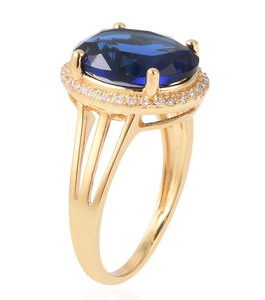 Simulated Blue Sapphire, Simulated Diamond Ring in 14K YG Over Sterling Silver 0.43 ctw