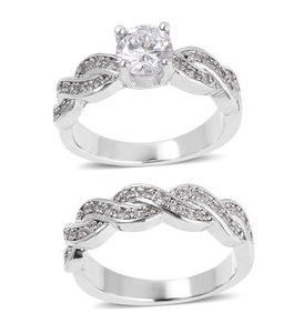 Simulated Diamond Set of 2 Ring in Silvertone (Size 9) 1.30 ctw