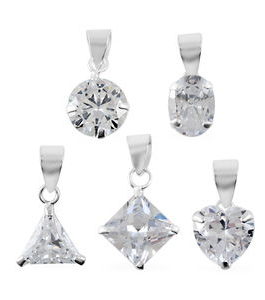 Simulated Diamond Set of 5 Pendants in Sterling Silver