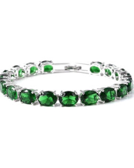 Simulated Emerald Earrings and Bracelet in Silvertone