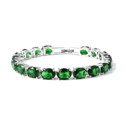 Simulated Emerald Earrings and Bracelet in Silvertone - Image 2