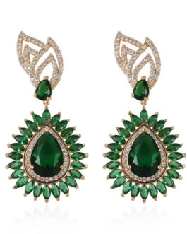 Simulated Green Quartz and Simulated Diamond Earrings in Goldtone