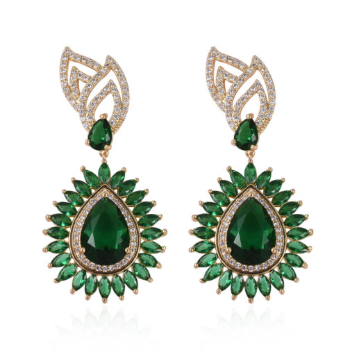 Simulated Green Quartz and Simulated Diamond Earrings in Goldtone