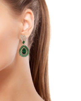 Simulated Green Quartz and Simulated Diamond Earrings in Goldtone