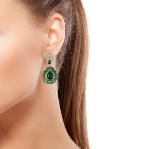 Simulated Green Quartz and Simulated Diamond Earrings in Goldtone - Image 2