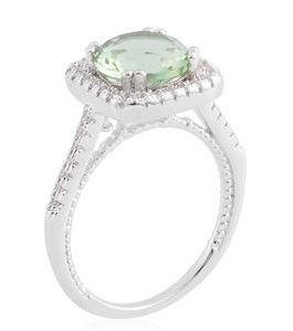 Simulated Green and White Diamond Ring in Silvertone 2.20 ctw